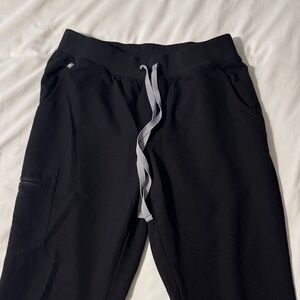 Figs Black Zamora Jogger scrub Pants with Gray Drawstring - M petite